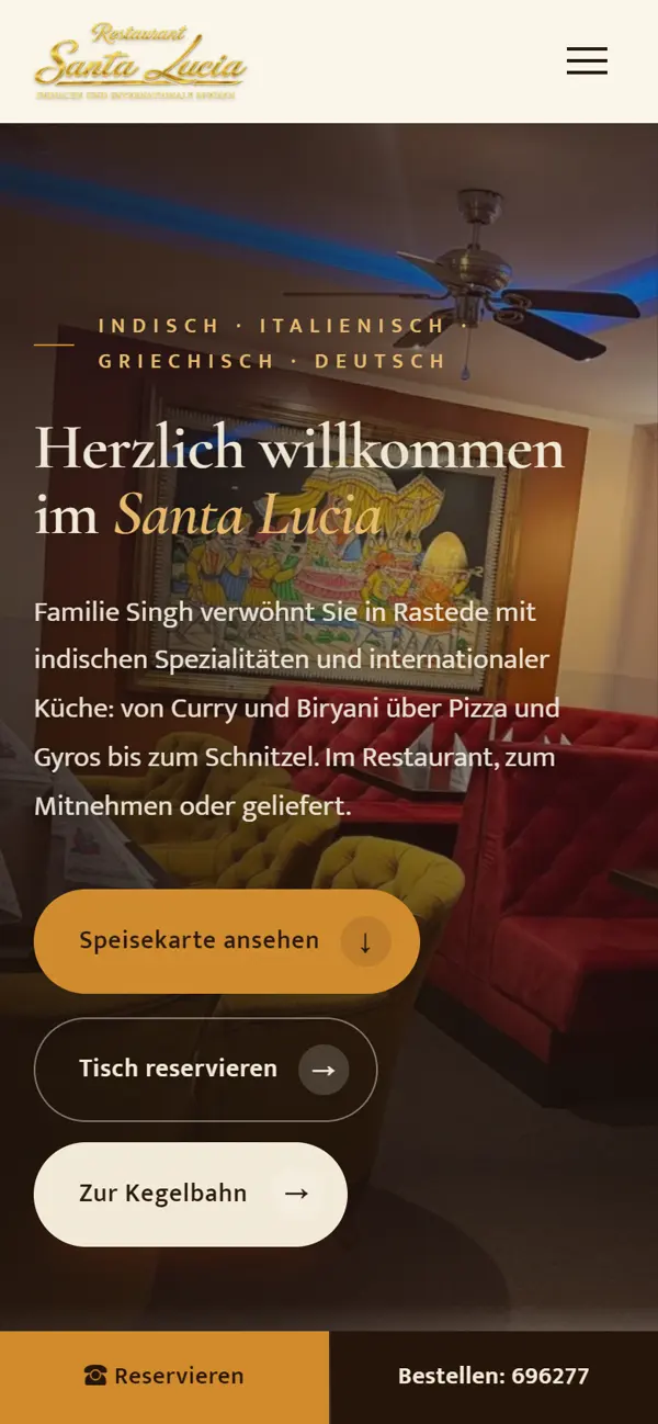Mobile Startseite des Restaurants Santa Lucia