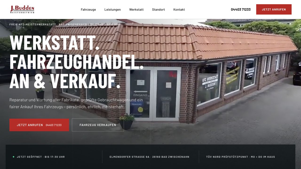 Startseite der Kfz-Werkstatt J. Budden