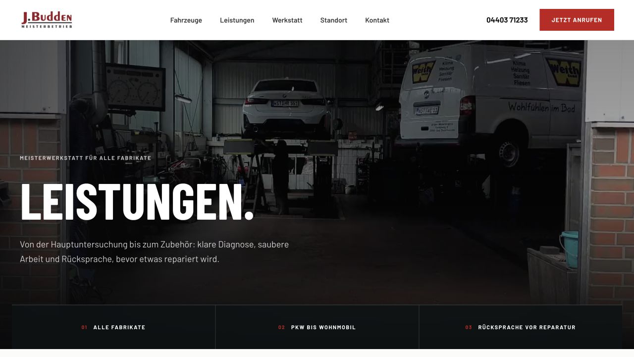 Leistungsseite der Kfz-Werkstatt J. Budden