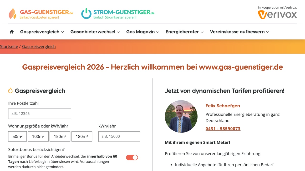 Gaspreisvergleich auf gas-guenstiger.de