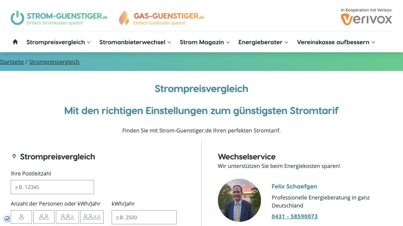Strompreisvergleich auf strom-guenstiger.de